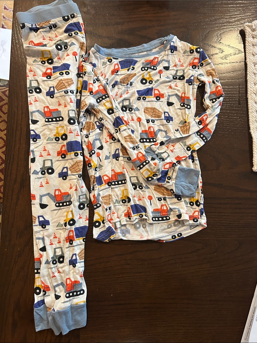 Little Sleepies Construction Print Pajama Set in White and Light Blue